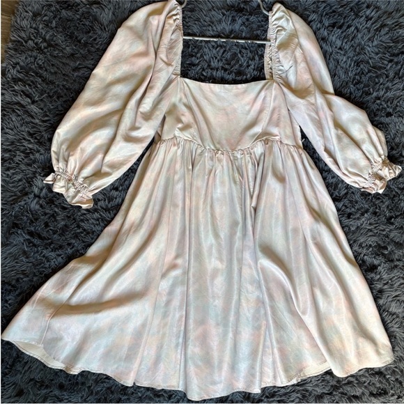 Storia Shimmering Multicolored Cotton Candy Dress with Puff Sleeves - Picture 2 of 7